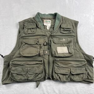 Ausable Vintage Green Fly Fishing Vest Size XL Full Zip Pockets Outdoor Sport